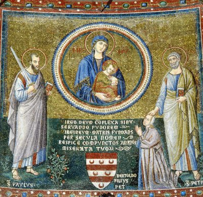 Madonna und Kind zwischen den Heiligen Petrus und Paulus mit dem Patron Stefaneschi von Pietro Cavallini